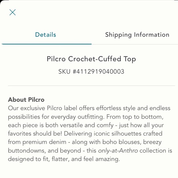 Anthropologie NWT Pilcro Crochet-Cuffed Top Size S. - Picture 5 of 14